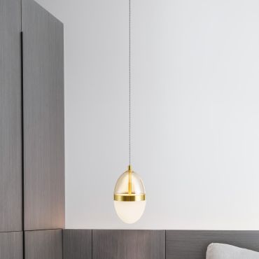 Nova Luce Egna - hanglamp - Ø 12 x 120 cm - 13W LED incl. - opaal, cognacglas en goud
