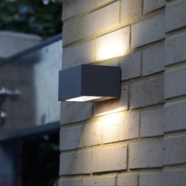 Lutec Gemini - buiten wandlamp - 14 x 9 x 6 cm - 10,5W LED incl. - IP54 - donkergrijs - warm wit