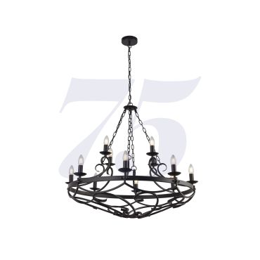 Searchlight Cartwheel III - luster - Ø 89 x 132 cm - mat zwart