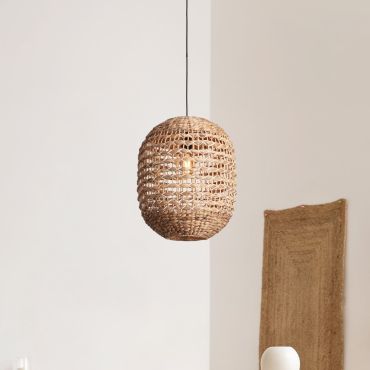 Nova Luce Bola - hanglamp - Ø 42 x 200 cm - natuurlijk en zwart