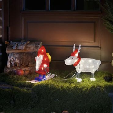 Konstsmide kerstverlichting - kerstman met rendier - 23 x 9 x 23,5 cm - IP44 - transparant en rood