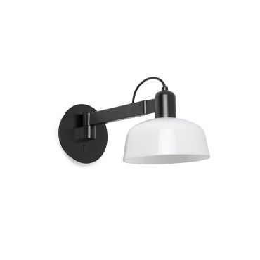 Faro Tatawin - wandlamp - Ø 18,4 x 38 x 15 cm - satijnzwart en glanswit