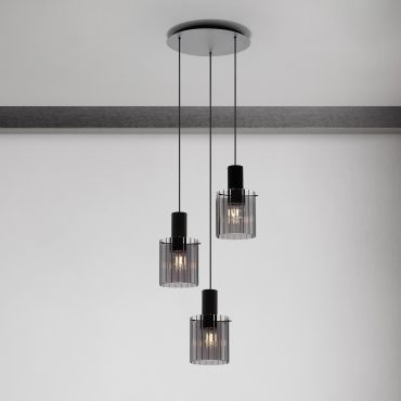 Nova Luce Mirbi - hanglamp - Ø 45 x 150 cm - zandzwart en rokerig glas