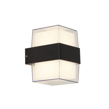 Searchlight Pittsburgh - buiten wandlamp - 10 x 13 cm - 6,8W LED incl. - IP44 - zwart en opaal