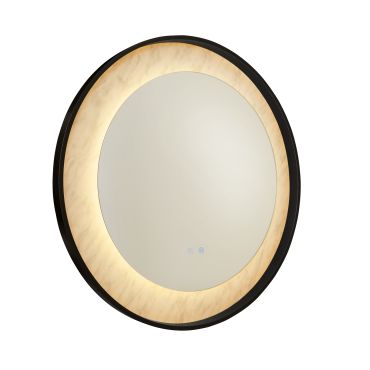 TWEEDEKANS - Searchlight Luxo - spiegel met verlichting - Ø 80 cm - 17W LED incl. - IP44 - mat zwart