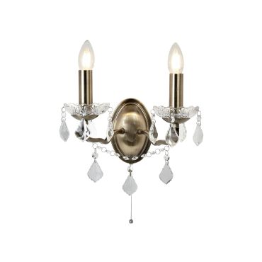 Searchlight Paris - wandverlichting met trekschakelaar - 32 x 27 cm - antiek messing