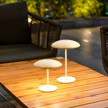 New Garden Sardinia 30 - oplaadbare tafellamp - Ø 15 x 16 cm / Ø 15 x 28 cm - 3,5W dimbare LED incl. - IP44 - wit