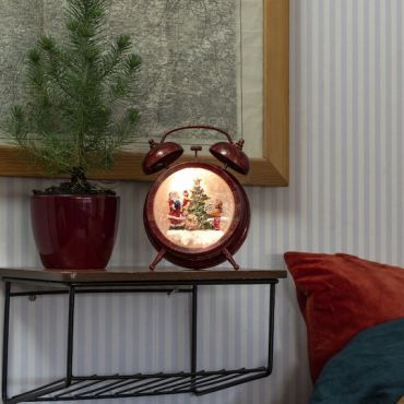 SHOWROOMMODEL - Konstsmide kerstverlichting - sneeuwlantaarn klok met kerstman op batterijen - 14 x 8 x 19 cm - rood