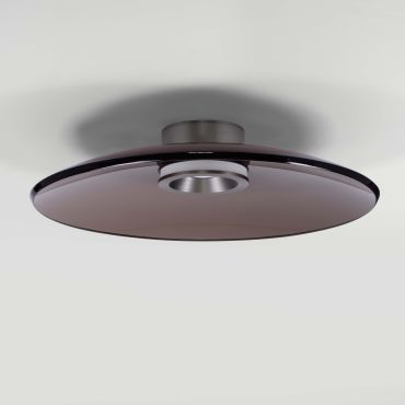 Nova Luce Esti - plafondlamp - Ø 50 x 10,6 cm - 33W dimbare LED incl. - geborsteld nikkel en donkerbruin glas