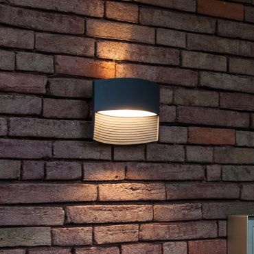 Lutec Lotus - buiten wandlamp - 18 x 64 x 14 cm - 11W LED incl. - IP54 - donkergrijs