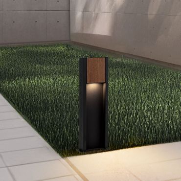 Nova Luce Kioo - tuinpaal - 14 x 50 x 8 cm - 11W LED incl. - IP65 - zandzwart en hout