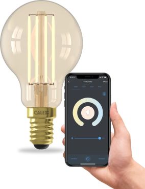Calex Smart LED lamp - Ø 4,5 x 11 cm - E14 - 4,9W - dimfunctie via app - 1800 tot 3000K - goud