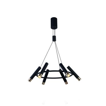 Searchlight Cylinder - hanglamp - Ø 70 x 130 cm - 6 x 3,4W dimbare LED incl. - zwart en goud