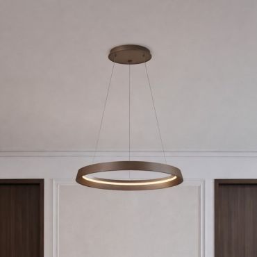 Nova Luce Ormi - hanglamp - Ø 60 x 150 cm - 52W dimbare LED incl. - geborsteld koffiebruin