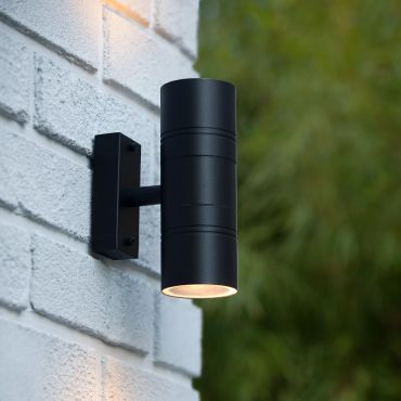 Lucide Arne - wandlamp buiten - 6,3 x 12 x 17 cm - 2 x 5W LED incl. - IP44 - zwart