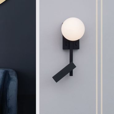 Nova Luce Joline - wandverlichting met schakelaar - 14 x 10 x 26 cm - 3W LED incl. - zand zwart en opaal wit