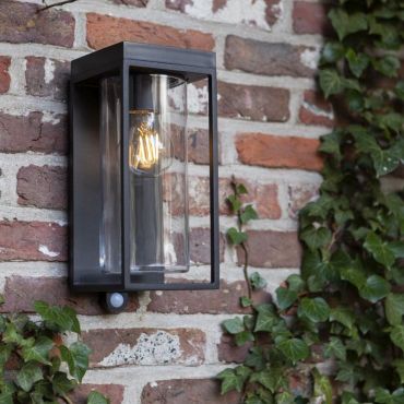 Lutec Flair - buiten wandverlichting op zonne-energie met bewegingsmelder - 12 x 13,8 x 28,5 cm - 2W LED incl. - IP44 - zwart