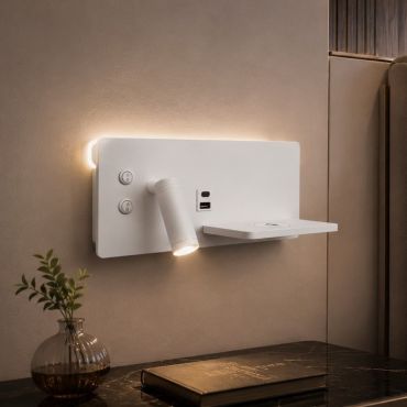 Artdelight WL Charge - Leeslamp met schakelaar, draadloos oplaadstation en USB - 8 x 30 x 12 cm - 3W+3W LED incl. - wit