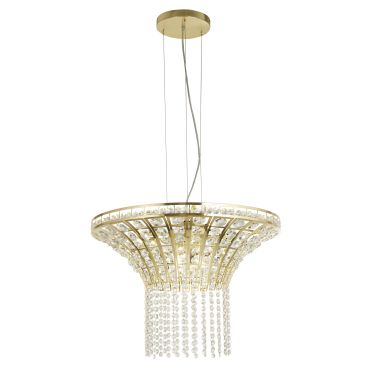 Searchlight Gemma - hanglamp - Ø 60 x 155 cm - satijn messing en transparant