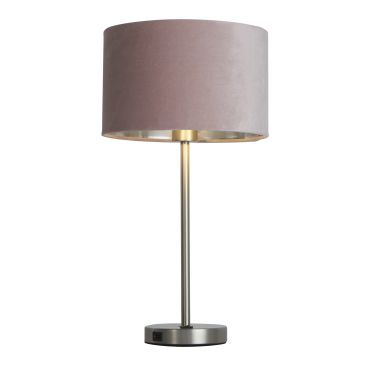 Searchlight Finn - tafellamp met usb-poort - Ø 28 x 54 cm - satijn nikkel, zilver en roze