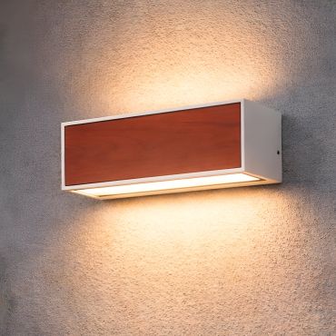 Nova Luce Brown - buiten wandverlichting op zonne-energie - 25,8 x 8,6 x 8,6 cm - 2W LED incl. - IP65 - zandwit en hout