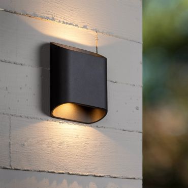 Lucide Atila - buiten wandlamp - 16 x 6,4 x 18 cm - 2 x 5W dimbare LED incl. - IP65 - zwart