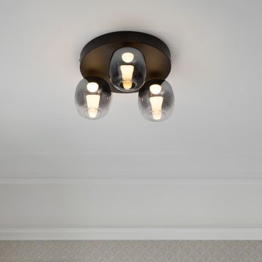 Nova Luce Kita - plafondlamp - Ø 36 x 21 cm - 16W dimbare LED incl. - zandzwart en rokerig glas