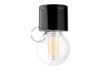 Zangra Puur Porselein - plafond/wandlamp - Ø8 x 7 cm - zwart