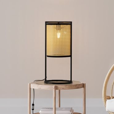 Nova Luce Erto - tafellamp - Ø 26 x 56 cm - zandzwart en rotan