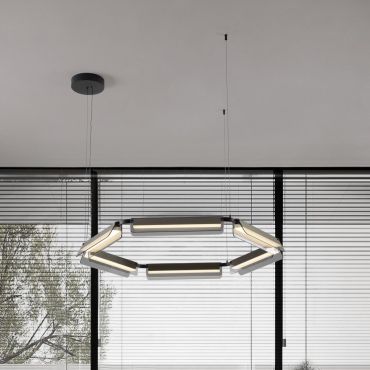 Nova Luce Apnea - hanglamp - Ø 103 x 150 cm - 61W dimbare LED incl. - zandzwart, goud en grijs