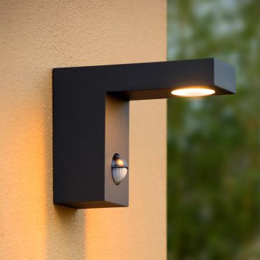 Lucide Texas - buiten wandverlichting met bewegingsdetector - 6 x 15 x 12 cm - 6W LED incl. - IP54 - antraciet