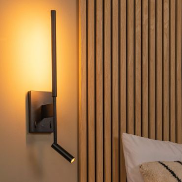 Lucide Finan - wandlamp met USB oplaadpunt - 13,7 x 10 x 56,2 cm - 6W+3W LED incl. - zwart