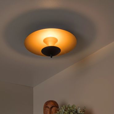 Lucide Vulcan - plafondlamp - Ø 35 x 12,4 cm - 9W dimbare LED incl. - zwart en messing