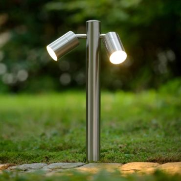 Lucide Arne - tuinpaal - 18 x 9,5 x 50 cm - 2 x 5W LED incl. - IP44 - satijn chroom