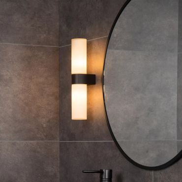 Lucide Jesse - wandverlichting - 5,5 x 8 x 29 cm - IP44 - zwart en opaal