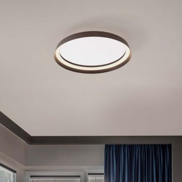 Nova Luce Ormi - plafondlamp - Ø 45 x 7 cm - 38W dimbare LED incl. - geborsteld koffiebruin