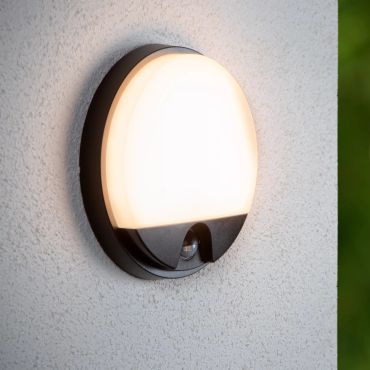 Lucide Hups IR - buiten wandlamp met sensor - Ø 21 x 4,9 cm - 10W LED incl. - IP54 - zwart