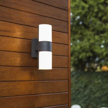 Lutec Cyra - buiten wandlamp - 7 x 12 x 24 cm - 2 x 8W LED incl. - IP54 - donkergrijs