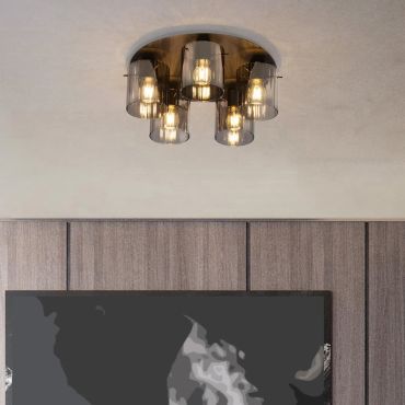 Nova Luce Mirbi - plafondlamp - Ø 52 x 20 cm - zandzwart en rokerig glas