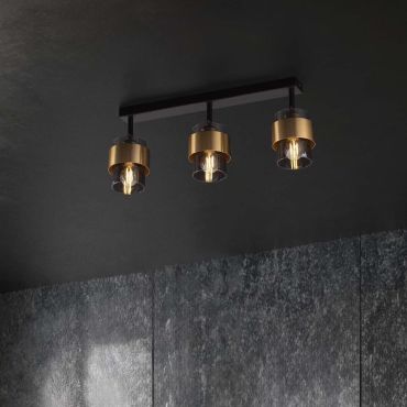 Nova Luce Sianna - plafondlamp - 70 x 20 x 17 cm - rokerig glas, zandzwart en messing goud