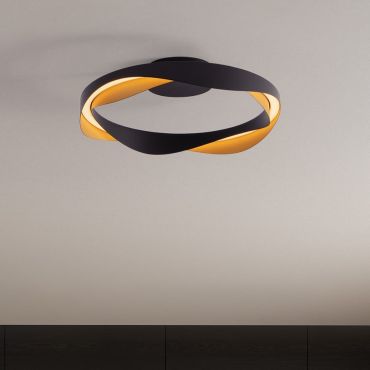 Nova Luce Radon - plafondlamp - Ø 45 x 13 cm - 40W dimbare LED incl. - mat zwart en goud
