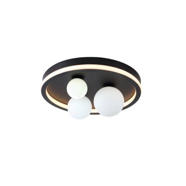Searchlight Trident - plafondverlichting - Ø 40 x 16 cm - 24W LED incl. - zwart en opaal