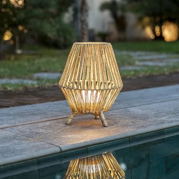 New Garden Sisine - tafellamp met oplaadbare lichtbron en afstandsbediening - Ø 25,5 x 32,5 cm - 9W dimbare LED incl. - IP54 - bruin
