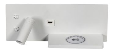 ETH Nighty Left - wandlamp met  dubbele schakelaar en USB en draadloos opladen - 30 x 3 x 12 cm - 7W LED incl. - wit