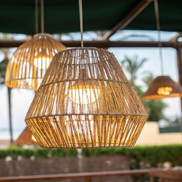 New Garden Sisine - buiten hanglamp met oplaadbare lichtbron en afstandsbediening -  Ø 40 x 300 cm - 9W LED incl. - IP54 - rotan