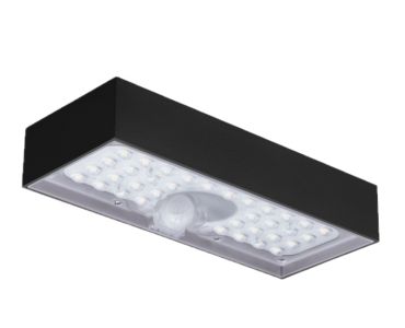 Century Italia Domne - buiten wandlamp met sensor op zonne-energie - 23 x 4,3 x 9,7 cm - 6W LED incl. - IP65 - zwart