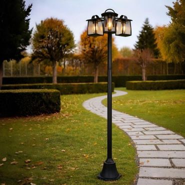 Lutec Kelsey - lantaarnpaal - 47 x 47 x 195 cm - IP44 - transparant glas - zwart