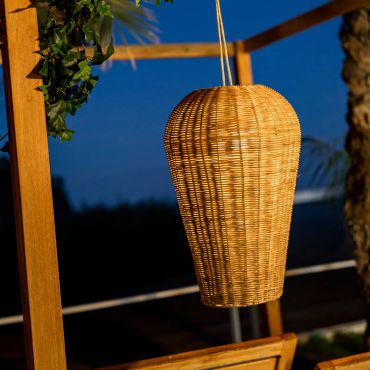 New Garden Saona - hanglamp met oplaadbare lichtbron en afstandsbediening - 9W dimbare LED incl. - Ø 31 x 349 cm - IP54 - bruin