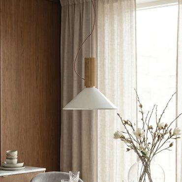 VK Lighting Halo - hanglamp - Ø 28,5 x 227 cm - wit en hout