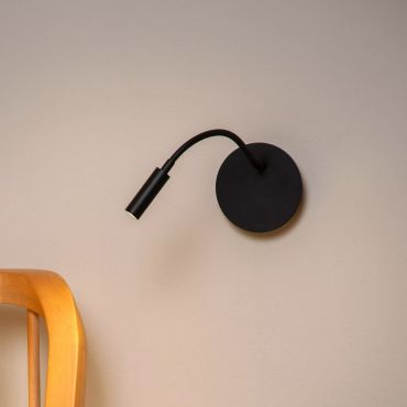 Lucide Jolijn - wandlamp met flexibele leesarm - oplaadbaar via USB-kabel - Ø 11 x 3,2 cm - 2W led incl. - zwart